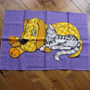 Vintage Linen Kitchen Tea Towel Chris Bash Calico Dog Cat NOS NEW OLD STOCK